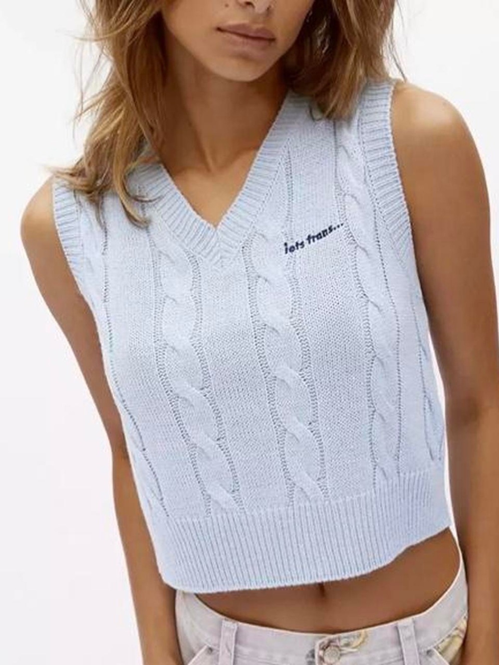 Baby Blue Cable Knit Cropped Sweater Vest